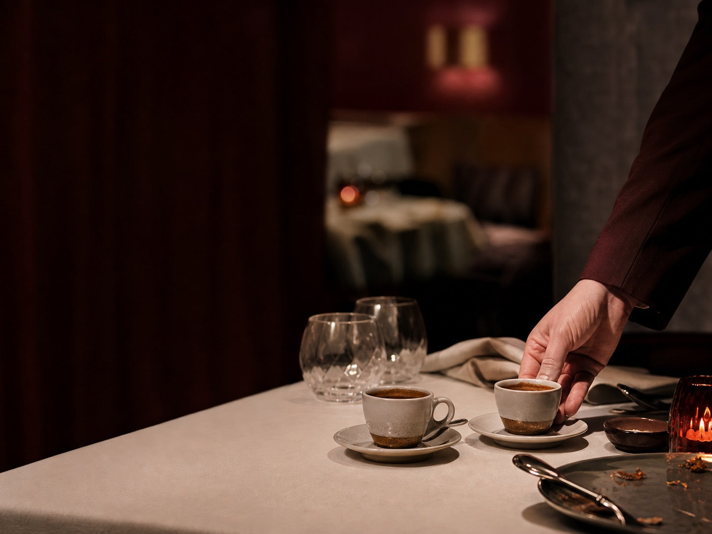 Nimmica specialty coffee served after dinner in a restaurant